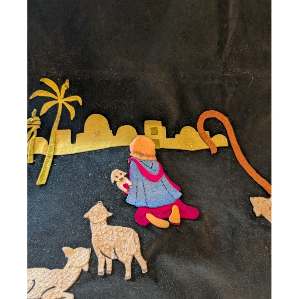 Vintage Velvet‎ Felt Nativity Sta Shepherds And Sheep Christmas Handmade 36"x25" - Picture 3 of 7